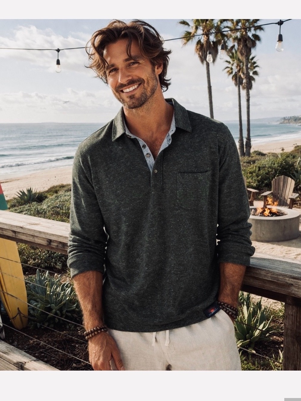 FAHERTY Luxe Solid
Heather Long-Sleeve Polo Shirt, gray